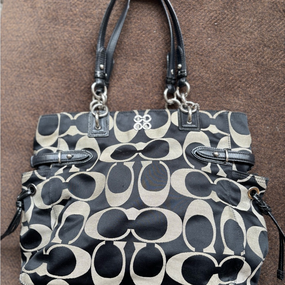 Designer Black and Cream Tote Coach Bag